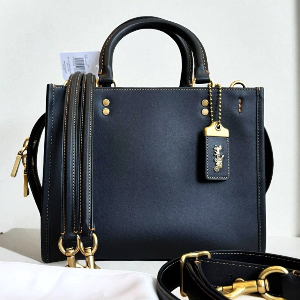 Coach Rogue 25 Black Satchel with Gold Accents